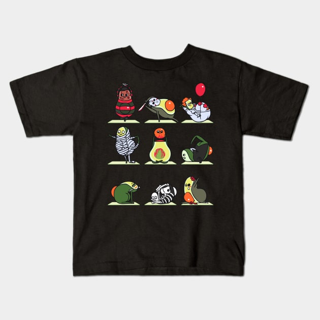 Avocado Yoga Halloween Monsters Kids T-Shirt by huebucket